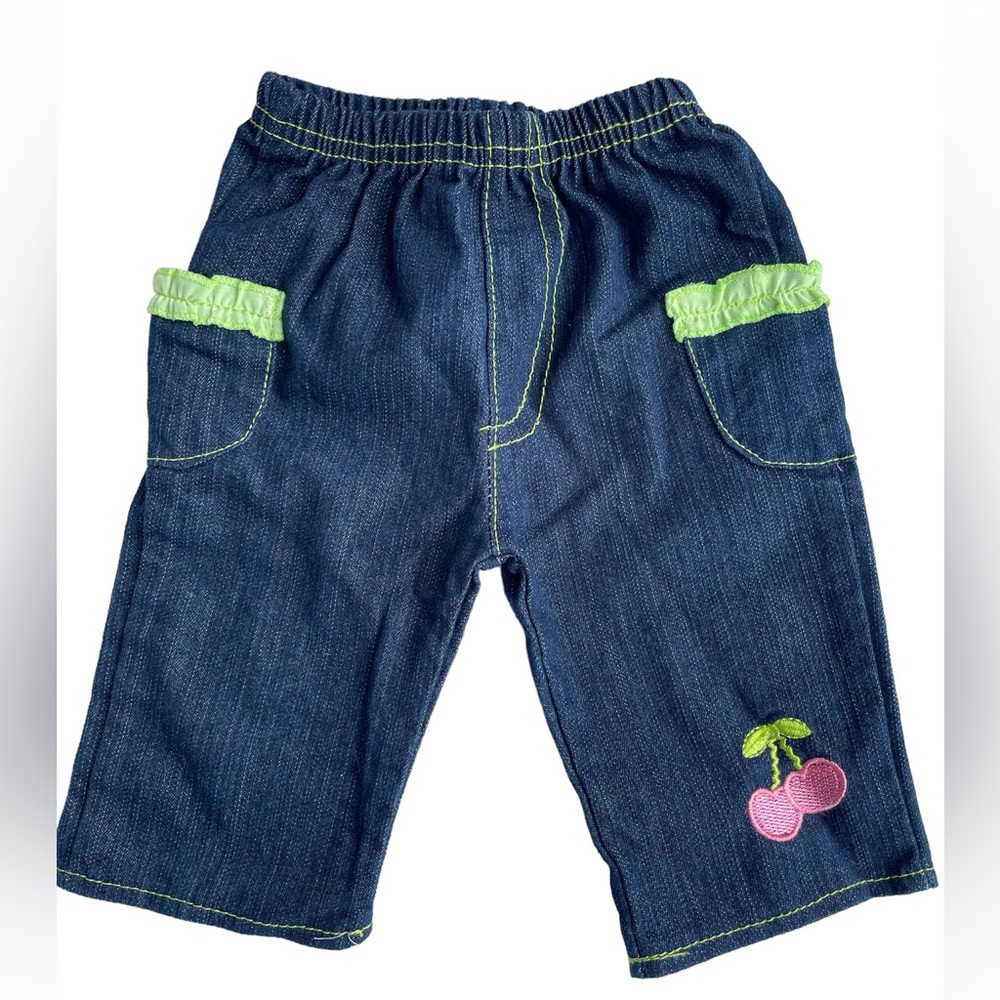 Coney Isle denim jeans baby kids 6/9 months cherries embroidery
